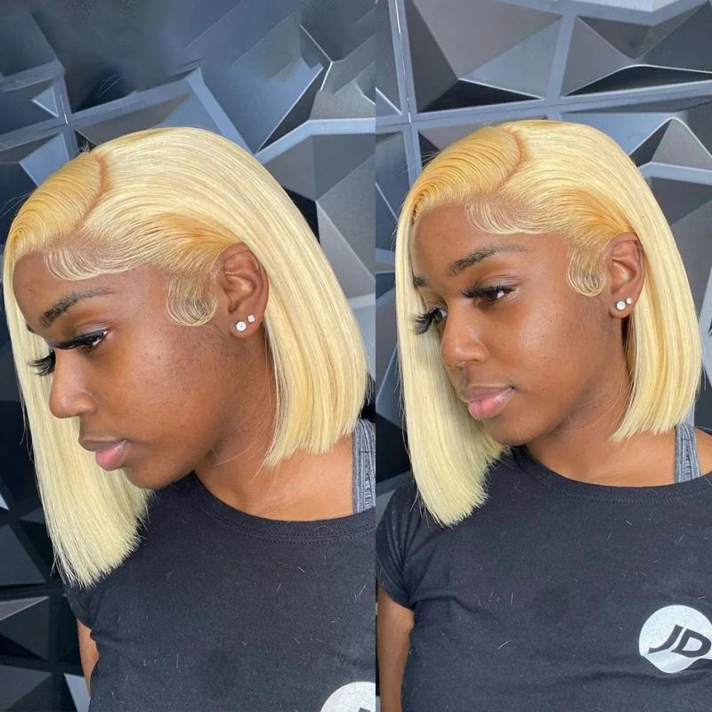 Lace Wigs |  Glueless Blonde Straight Bob Wig #613 Cut 13X4 Hd Transparent Lace Frontal Short Bob Wigs Human Hair Wear Indian Lace Front Wigs 231024 Lace Wigs Lace Wigs