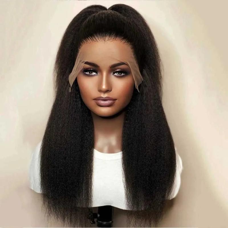 Lace Wigs | Hot Lace Wigs Kinky Straight 180% Density Black Yaki Front For Women With Baby Hair Synthetic Heat Temperature Glueless 221216 Lace Wigs 14