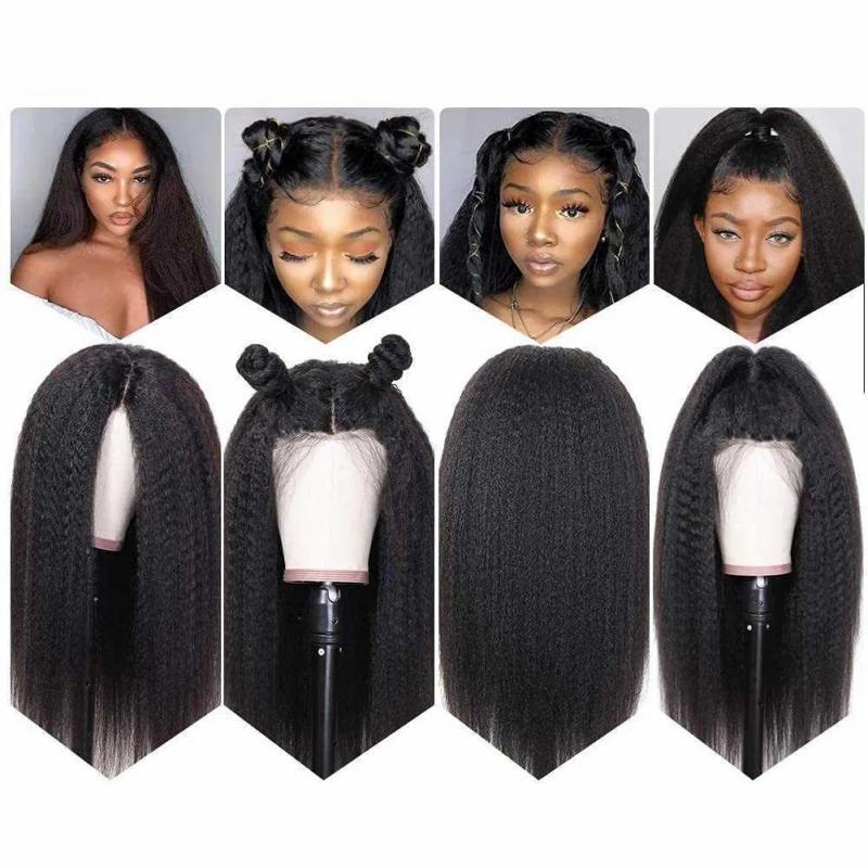 Lace Wigs | Hot Lace Wigs Kinky Straight 180% Density Black Yaki Front For Women With Baby Hair Synthetic Heat Temperature Glueless 221216 Lace Wigs 14