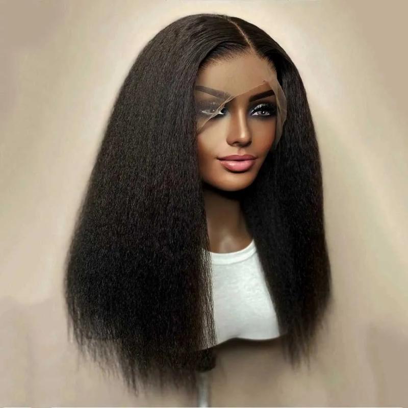 Lace Wigs | Hot Lace Wigs Kinky Straight 180% Density Black Yaki Front For Women With Baby Hair Synthetic Heat Temperature Glueless 221216 Lace Wigs 14