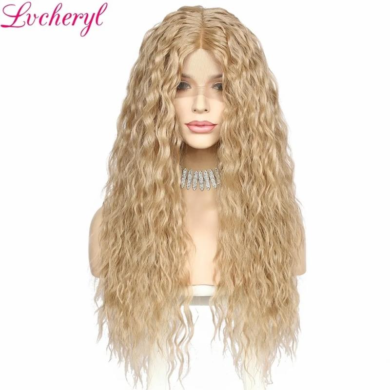 Lace Wigs |  Lvcheryl Lacefront T Part Blonde Long Afro Kinky Curly Wig Hair For Black White Women Daily Party Cosplay Gift 230609 Lace Wigs Lace Wigs