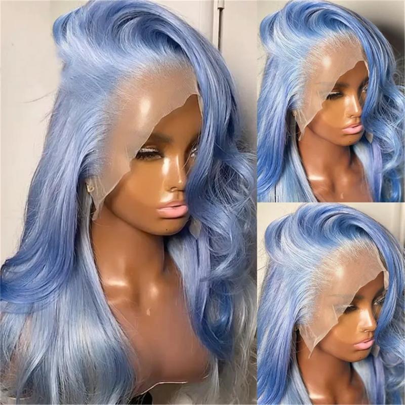 Lace Wigs | Peruvian Blue Colored Human Hair Wigs For Women Preplucked Transparent 13X4 Lace Frontal Wig 613 Body Wave Lace Front Wig Cosplay Synthetic Wig Lace Wigs 613 blonde