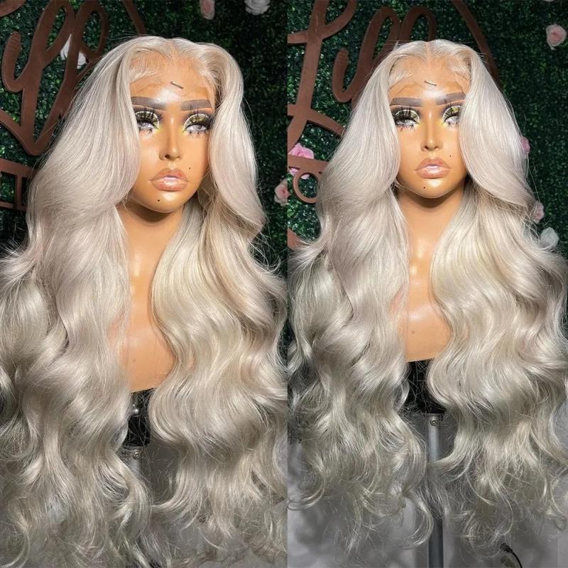 Lace Wigs | Peruvian Hair Platinum Blonde Colored Lace Front Wig Body Wave #60 White Wig Pre Plucked 13X4 Hd Transparent Lace Frontal Wigs Synthetic For Women R Lace Wigs Lace Wigs