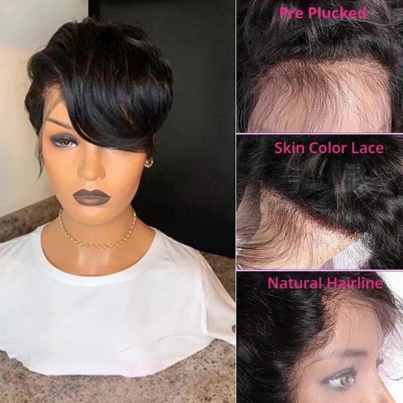 Lace Wigs |  Pixie Cut Wig Human Hair Short Bob Wigs Side Part Straight Lace Front Wigs Gluelesstransparent Lace Frontal Wig 231024 Lace Wigs Lace Wigs