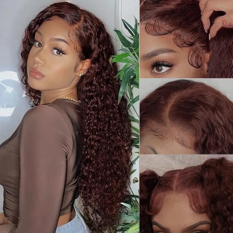 Lace Wigs |  Reddish Brown Kinky Curly Synthetic 13X4 Lace Front Wigs For Women Copper Red Pre Plucked With Baby Hair Lace Closured Wig 230608 Lace Wigs 1B