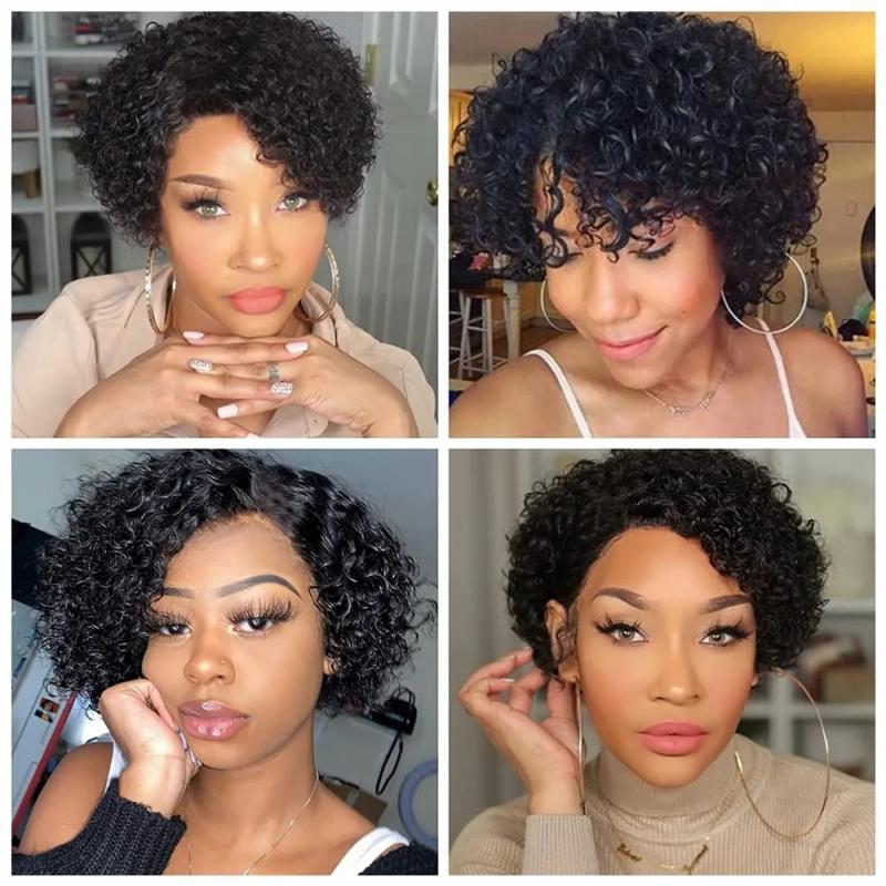 Lace Wigs |  Short Kinky Curly Human Hair Wig Afro Short Wigs Pixie Cut Wig Human Hair No Lace Front Natural Brazilian Hair Wigs For Women 230225 Lace Wigs 1B