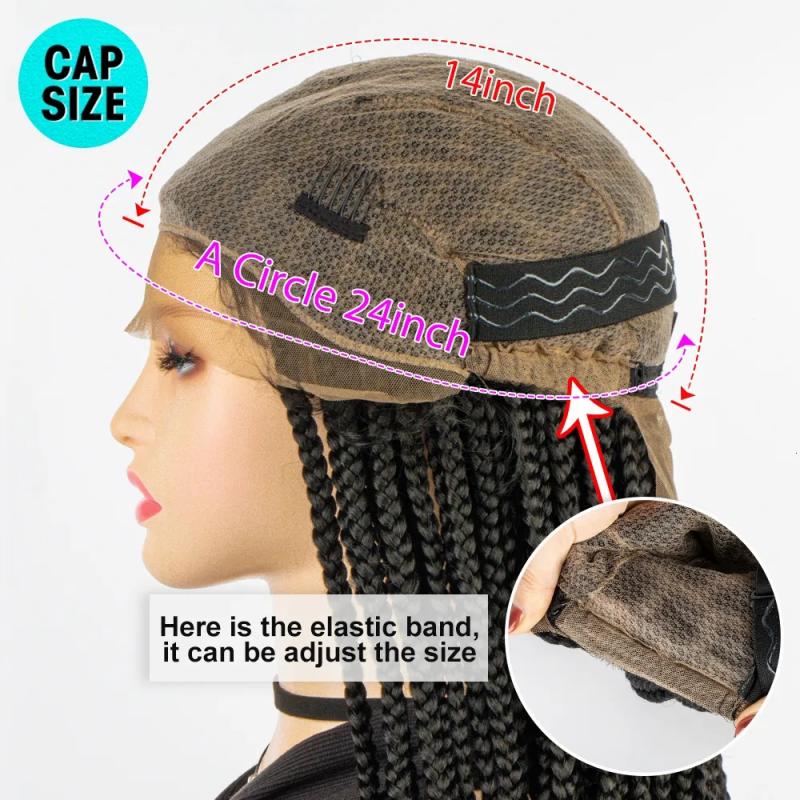 Lace Wigs |  Synthetic Full Lace Wig Braided Wigs For Black Women Crochet Box Wig Braid 36 Inches Braiding Hair Knotless Box Braids Wigs 230608 Lace Wigs 1B