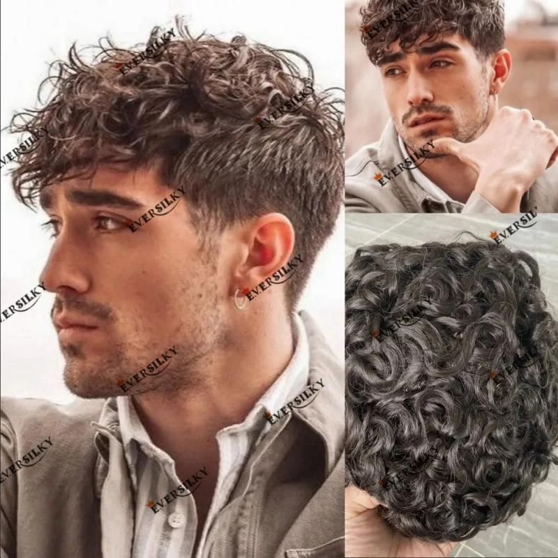 Men’s Wigs | Full Skin Base 20Mm Curly HuHair Toupee Durable Prosthesis System Blackbrown Piece 130 Density Natural Frontline 240401 Men's Wigs Men's Wigs