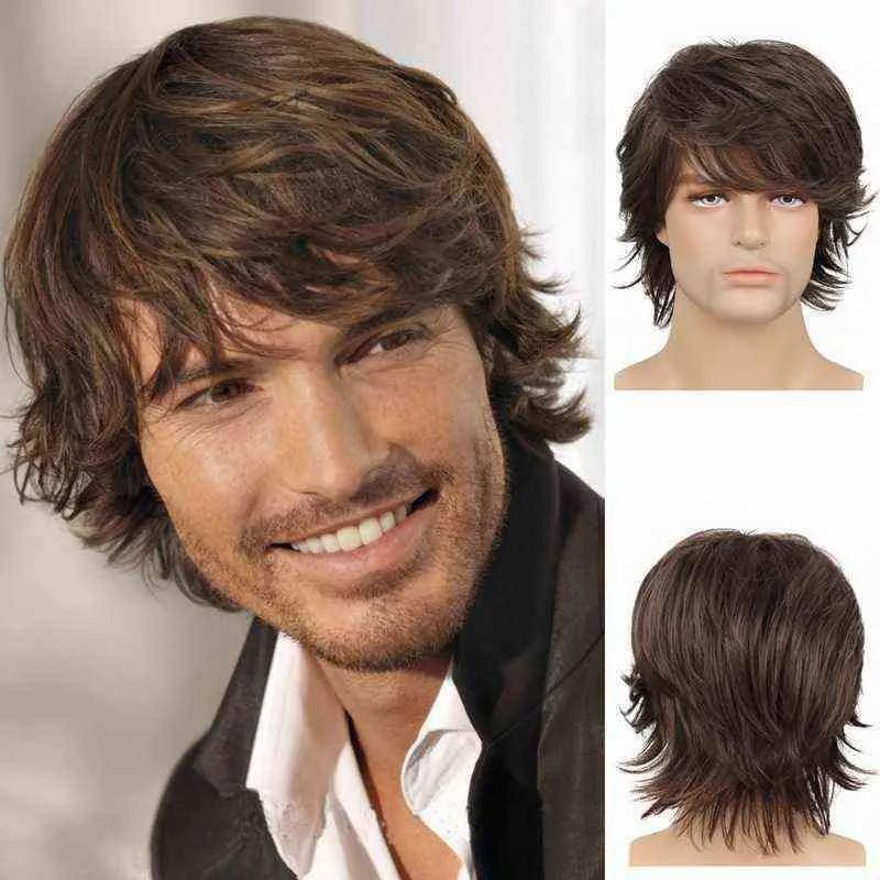 Men’s Wigs | Nxy Wigs Fashion Short Hair Curled Brown Fluffy Partial Length Bangs 220527 Men's Wigs Men's Wigs