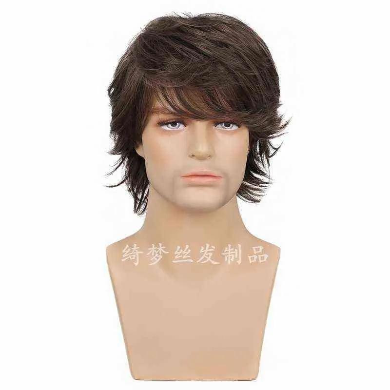 Men’s Wigs | Nxy Wigs Fashion Short Hair Curled Brown Fluffy Partial Length Bangs 220527 Men's Wigs Men's Wigs