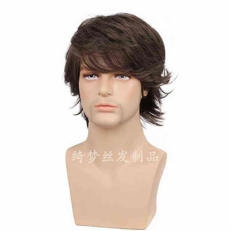 Men’s Wigs | Nxy Wigs Fashion Short Hair Curled Brown Fluffy Partial Length Bangs 220527 Men's Wigs Men's Wigs