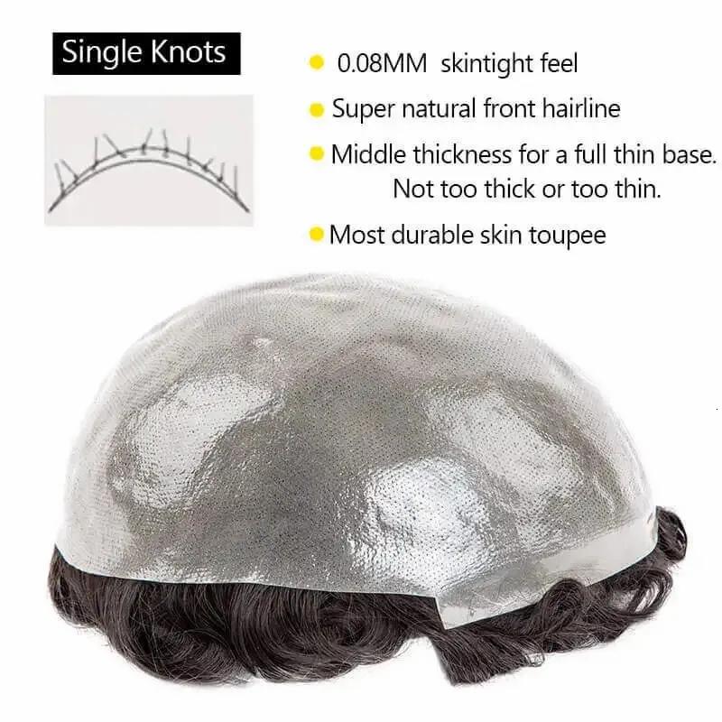 Men’s Wigs | Wigs Protese Capilar Masculine 0.08Mm Double Knotted Skin Durable Toupee Wig For Male Hair Prosthesis 100% Indian HuHair 231020 Men's Wigs Men's Wigs