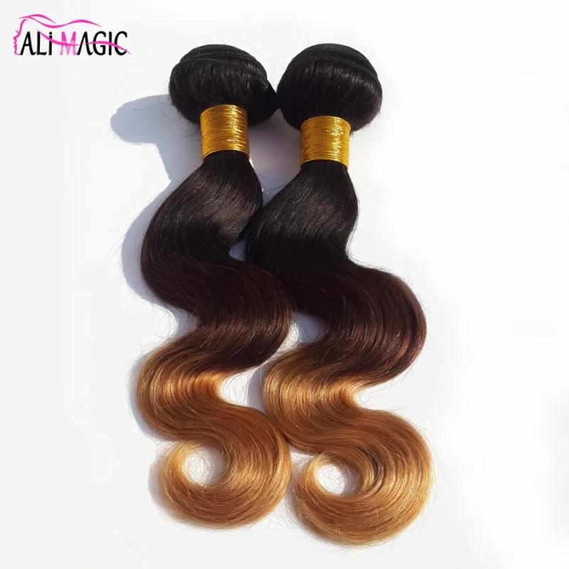 Remy Hair & Virgin Hair | Alimagic Factory Outlet Three Tone Body Wave Ombre Hair Weave 1B/4/27 Blonde Ombre Virgin Human Hair 3Pcs 100G/Pcs Brazilian Peruvian Remy Hair & Virgin Hair Remy Hair & Virgin Hair