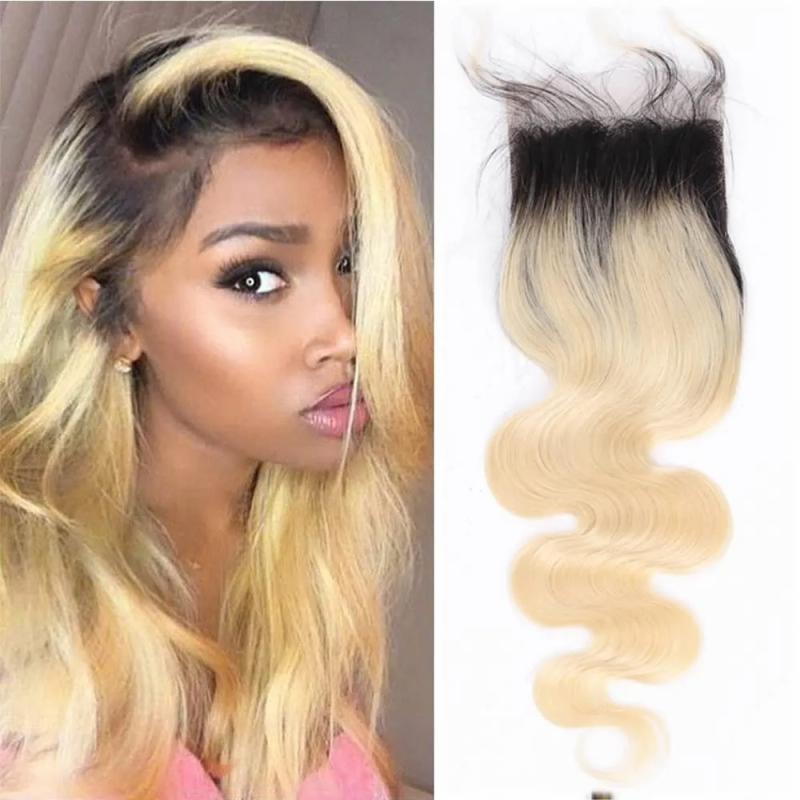 Remy Hair & Virgin Hair | Blonde Lace Closure Human Hair Ombre Lace Closure Only For Women Two Wone 1B/613 Closures With Baby Hair Body Wave Real Vigirn Hair High Density Greatremy Remy Hair & Virgin Hair Remy Hair & Virgin Hair