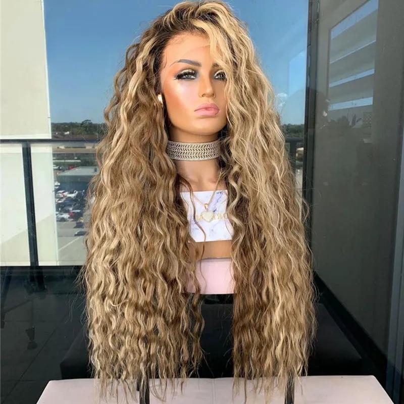 Synthetic Wigs* | 13X4 Blonde Curly Lace Front Human Hair Wigs Free Part Hd Lace Frontal Wig Transparent 360 Lace Highlight Wigs For Women Synthetic Wigs* black