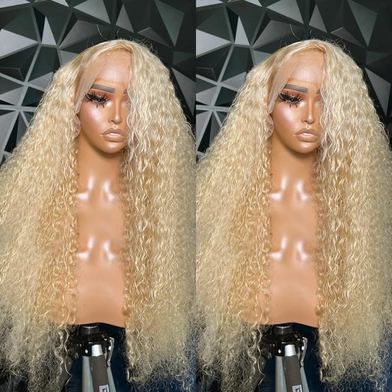 Synthetic Wigs* | 13X4 Deep Wave Lace Front Human Hair Wigs Brazilian 250% Loose Curly 13X4 Frontal Wig For Women 30 Inch 613 Honey Blonde Synthetic Wig Synthetic Wigs* 613 Blonde Color