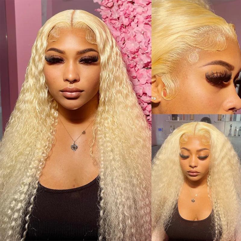 Synthetic Wigs* | 13X4 Deep Wave Lace Front Human Hair Wigs Brazilian 250% Loose Curly 13X4 Frontal Wig For Women 30 Inch 613 Honey Blonde Synthetic Wig Synthetic Wigs* 613 Blonde Color