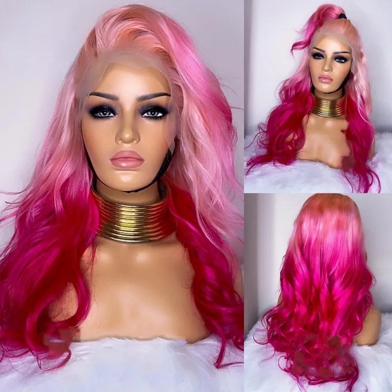 Synthetic Wigs* | 13X4 Hd Lace Frontal Wig Human Hair Ombre Light And Hot Pink Lace Front Human Hair Wigs Body Wave Cosplay Synthetic Wigs Synthetic Wigs* Auburn