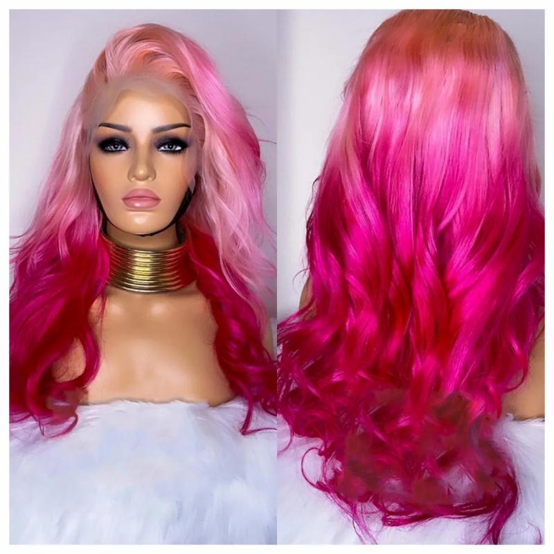 Synthetic Wigs* | 13X4 Hd Lace Frontal Wig Human Hair Ombre Light And Hot Pink Lace Front Human Hair Wigs Body Wave Cosplay Synthetic Wigs Synthetic Wigs* Auburn