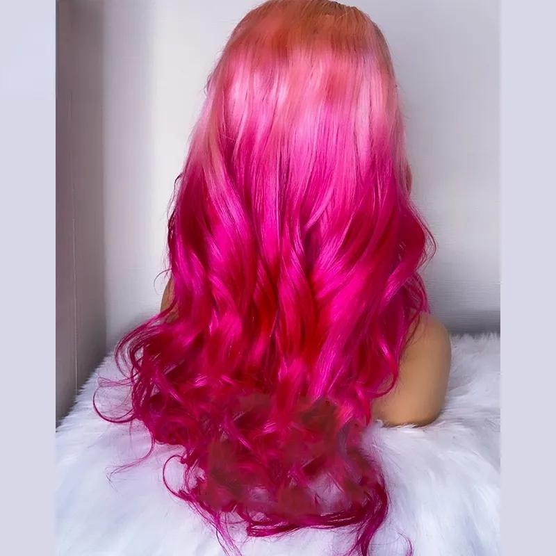 Synthetic Wigs* | 13X4 Hd Lace Frontal Wig Human Hair Ombre Light And Hot Pink Lace Front Human Hair Wigs Body Wave Cosplay Synthetic Wigs Synthetic Wigs* Auburn