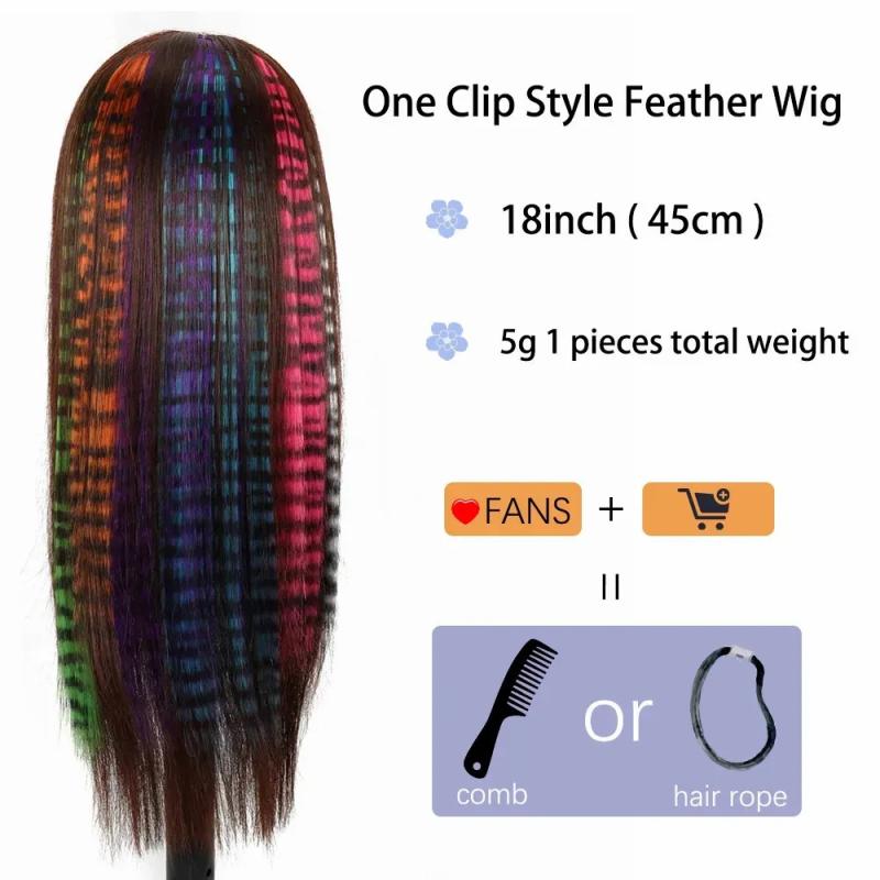 Synthetic Wigs* |  18″ Synthetic Long Straight Women High Temperature Synthetic Clip In Hair Hairpiece Feather Wig Blue Rose Colorful 231006 Synthetic Wigs* 10