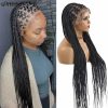 Synthetic Wigs* |  36 Full Lace Braided Wigs Lace Front Wig Long Criss Cross Knotless Box Braids Wig Ombre Synthetic Braided Wigs For Black Women Q240115 Synthetic Wigs* 1B