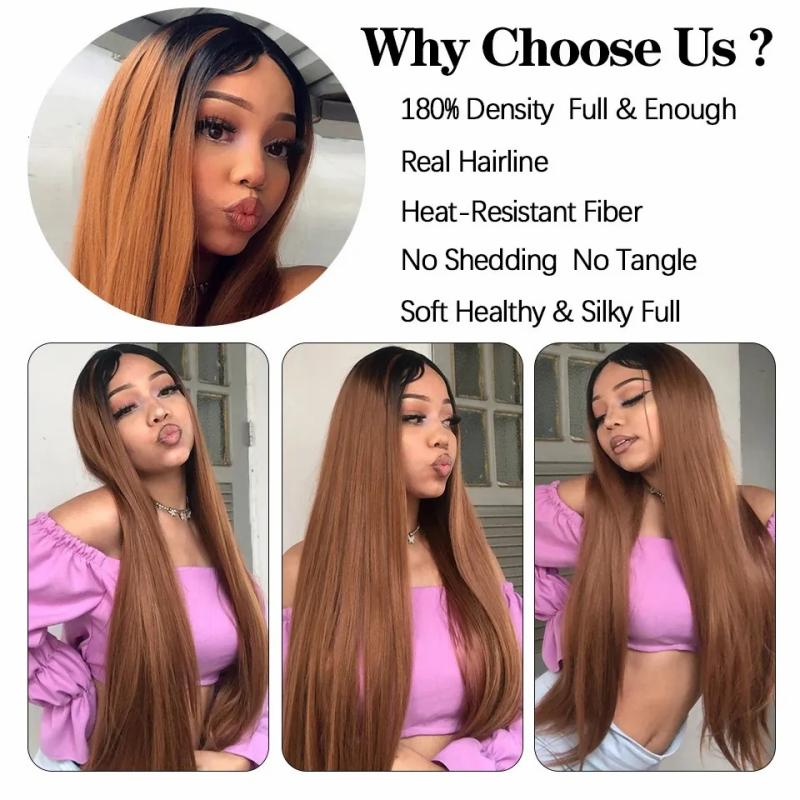 Synthetic Wigs* | 360 Lace Frontal Wig Synthetic Wig Long Straight Lace Front Wigs For Women Straight 13X4 Lace Front Ombre Brown 13X1 Lace Wigs240115 Synthetic Wigs* 1b 30