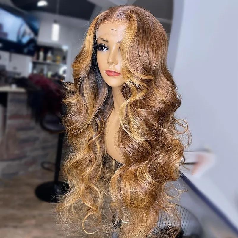 Synthetic Wigs* | 36Inch Ombre Pink Color Body Wave Wig Human Hair Pre Plucked 13X4 Synthetic Lace Front Wigs For Black Women Synthetic Wigs* Black Color