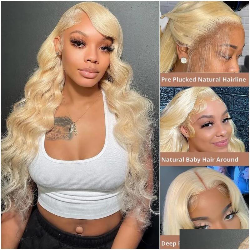 Synthetic Wigs* |  40 Inch 613 Honey Blonde Lace Front Human Hair Brazilian Body Wave Colored Hd Frontal Wig For Women Heat Resistant Dr Dhoue Synthetic Wigs* 613 Color