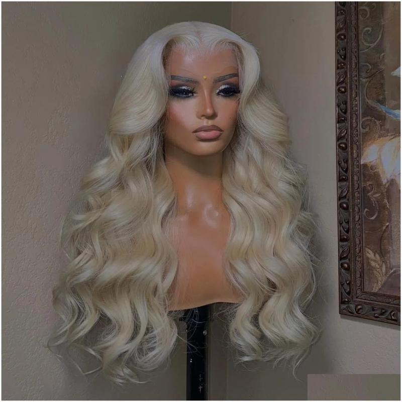 Synthetic Wigs* |  40 Inch 613 Honey Blonde Lace Front Human Hair Brazilian Body Wave Colored Hd Frontal Wig For Women Heat Resistant Dr Dhoue Synthetic Wigs* 613 Color