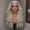 Synthetic Wigs* |  40 Inch 613 Honey Blonde Lace Front Human Hair Brazilian Body Wave Colored Hd Frontal Wig For Women Heat Resistant Dr Dhwqv Synthetic Wigs* Black Color