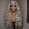 Synthetic Wigs* |  40 Inch 613 Honey Blonde Lace Front Human Hair Brazilian Body Wave Colored Hd Frontal Wig For Women Heat Resistant Dr Dhwqv Synthetic Wigs* Black Color