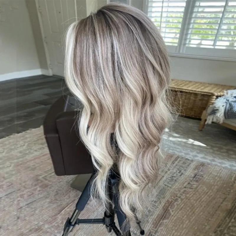 Synthetic Wigs* | Ash Blonde Body Wave 13X4 Lace Front Human Hair Wig Transparent Dark Grey Colored Remy Wig Lace Frontal Synthetic Wig For Women Synthetic Wigs* 613 Blonde Color