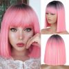 Synthetic Wigs* |  Azqueen Bob Short Straight With Bangs For Women Black Pink Party Daily Use Shoulder Length 230417 Synthetic Wigs* 10-12-30