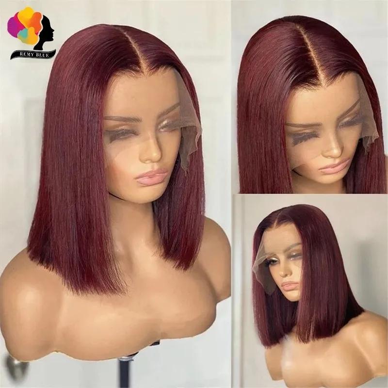 Synthetic Wigs* | Bob Burgundy Red Straight Lace Front Wig Human Hair Wigs Short Cut Synthetic Wig For Black Women Daily Party Synthetic Wigs* black