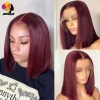 Synthetic Wigs* | Bob Burgundy Red Straight Lace Front Wig Human Hair Wigs Short Cut Synthetic Wig For Black Women Daily Party Synthetic Wigs* black