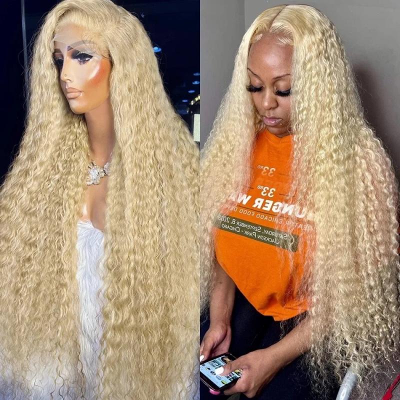 Synthetic Wigs* | Brazilian 13X4 Deep Wave Transparent Lace Frontal Wigs 613 Honey Blonde Color Curly Human Hair Wig Synthetic Heat Resistant For Women Synthetic Wigs* 613 Blonde Color