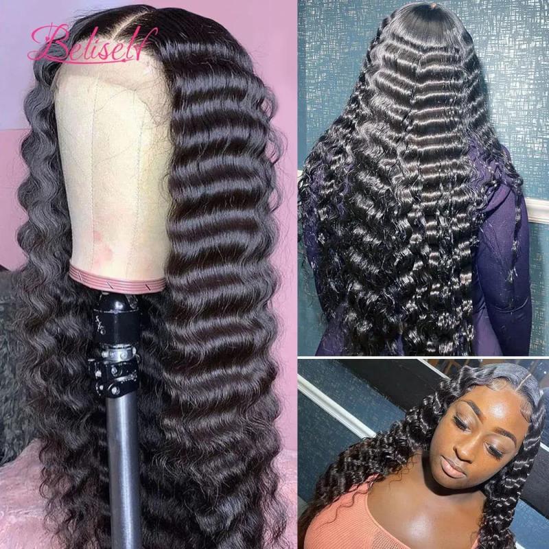 Synthetic Wigs* | Brazilian 30Inches 13X4 Loose Deep Wave Wig 360 Lace Frontal Wigs Pre Plucked Transparent Hd Lace Front Wigs Deep Wave Synthetic Closure Wig Synthetic Wigs* Black Color