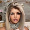 Synthetic Wigs* | Brazilian Blonde Ombre Short Lace Front Wig Ash Grey Synthetic Lace Front Wigs For Women Afro Natural Hair Bob Wig Straight Wig Cosplay Synthetic Wigs* Auburn