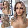 Synthetic Wigs* | Brazilian Body Wave Short Wavy Bob Wig Transparent 13X4 Lace Front Human Hair Wigs For Women Ombre Platinum Blonde Wig Synthetic Pre Plucked Synthetic Wigs* 613 Blonde Color