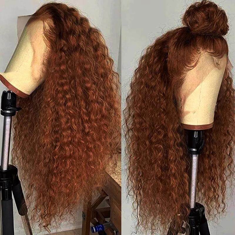 Synthetic Wigs* | Brazilian Brown Wig Deep Wave Frontal Wig Full Glueless Hd Transparent Lace Front Wig Colored Black/Red/Blonde Curly Syntheticc Wig Cosplay Synthetic Wigs* black