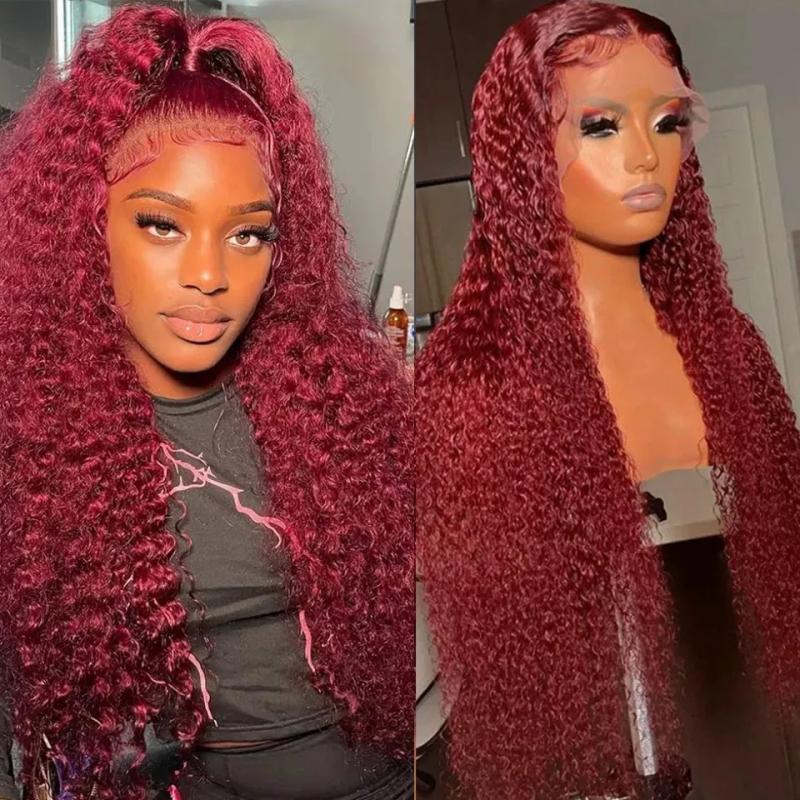 Synthetic Wigs* | Brazilian Hair Deep Wave Wig Burgundy Red Lace Front Wig 13X4 Hd Lace Frontal Wig 360 Full Lace Front Synthetic Curlywig Pre Plucked Synthetic Wigs* Auburn