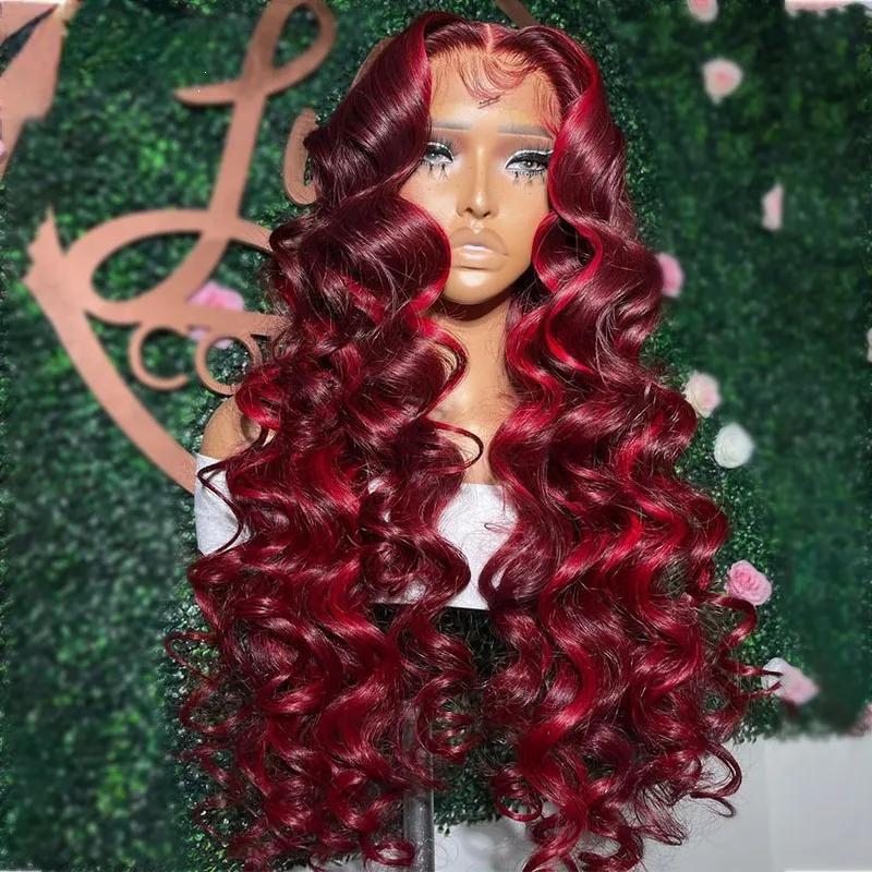 Synthetic Wigs* | Brazilian Highlight Red Loose Deep Wave Lace Front Human Hair Wig 99 Red 13X4 Lace Frontal Wig Pre Pluck Hd Transparent Synthetic Lace Wig Synthetic Wigs* 613 Color