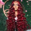 Synthetic Wigs* | Brazilian Highlight Red Loose Deep Wave Lace Front Human Hair Wig 99 Red 13X4 Lace Frontal Wig Pre Pluck Hd Transparent Synthetic Lace Wig Synthetic Wigs* 613 Color