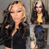 Synthetic Wigs* | Brazilian Honey Blonde Highlight Lace Front Curly Wigs Colored Deep Wave Frontal Wig Body Wave 13X4 Hd Lace Frontal Wig Synthetic Preplucked Synthetic Wigs* 613 Blonde Color