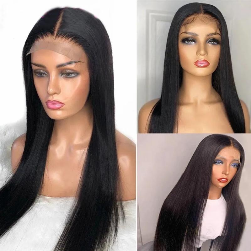 Synthetic Wigs* | Brazilian Straight Lace Front Wig Pre Plucked Bleached Knots 36 Inch 150% Burgundy Red/Blonde/Pink/Blue/Brown/Purple/Ginger Orange Black Synthetic Wigs For Black Women Synthetic Wigs* 1