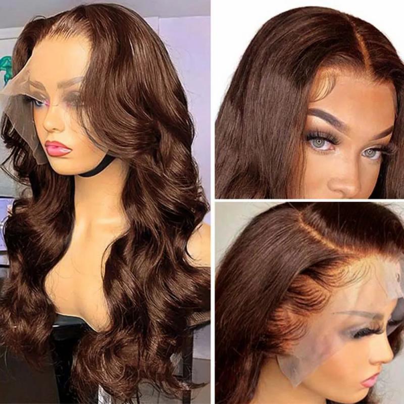 Synthetic Wigs* |  Brown 13X4 Lace Frontal Human Hair Wigs For Women Body Wave 250 Density Hd Transparent Pre Plucked Lace Front Human Raw Hair Wig 230901 Synthetic Wigs* #33