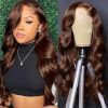 Synthetic Wigs* |  Brown 13X4 Lace Frontal Human Hair Wigs For Women Body Wave 250 Density Hd Transparent Pre Plucked Lace Front Human Raw Hair Wig 230901 Synthetic Wigs* #33