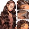 Synthetic Wigs* |  Brown 13X4 Lace Frontal Human Hair Wigs For Women Body Wave 250 Density Hd Transparent Pre Plucked Lace Front Human Raw Hair Wig 230901 Synthetic Wigs* #33