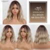 Synthetic Wigs* |  Brown Ombre Blonde Synthetic Bangs Wig Women Ash Blonde Long Natural Wavy Hair Wig Daily Cosplay Use Heat Resistantl231024 Synthetic Wigs* 1b/27hl